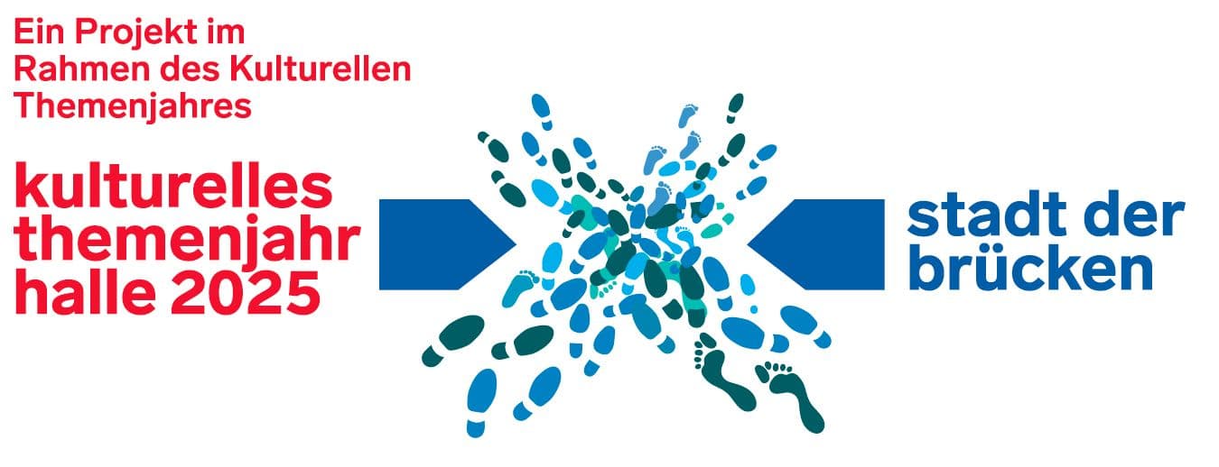 Logo für das Kulturelle Themenjahr 2025 der Stadt Halle (Saale). Das Motto lautet: "Stadt der Brücken".